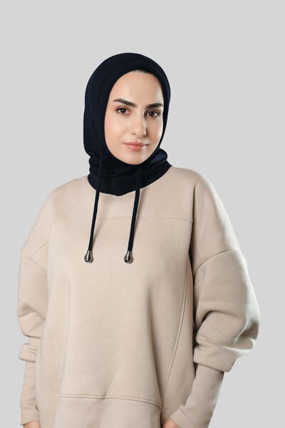 HÜRREM BONE Lacivert Bağcıklı Balaklava Boyunluklu Bere Triko Düz 2325_02