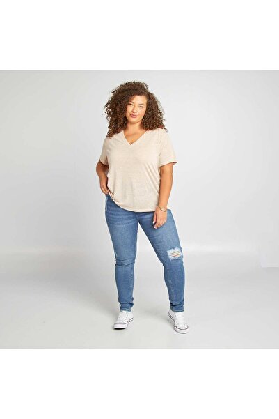 KIABI Linen blend V-neck T-shirt BEIGE