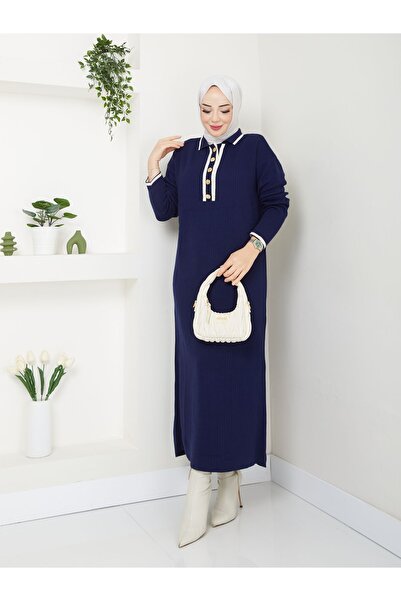Venessa Kadın Önü Düğmeli Triko Elbise Tam Boy Standart 38 46 Uygun