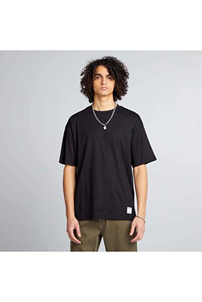 KIABI تي شيرت قطني برقبة دائرية باللون الأسود