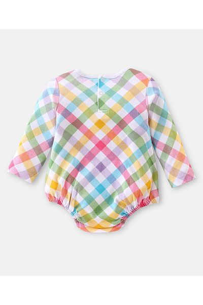 Babyhug ملابس نوم بيبي هاج 100% قطنية محبوكة بأكمام كاملة ومزينة بنقشة مربعات وزهور - متعددة الألوان
