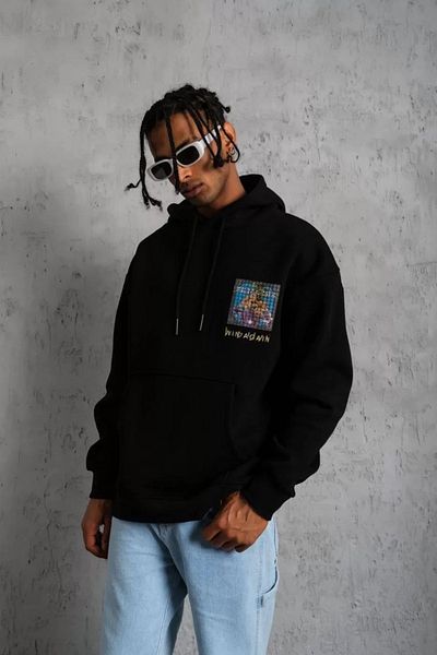 New Shine Ανδρικό φούτερ Patel Six Printed Hooded - Μαύρο