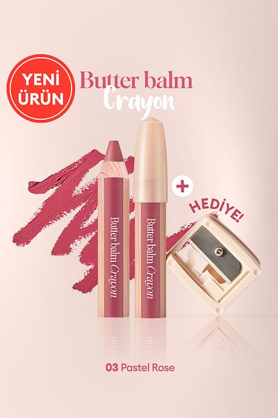 CLIO Clio Butter Balm Crayon 003 Pastel Rose - Creamy, Pencil-Shaped Color Lip Balm and Sharpener