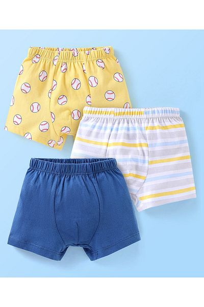 Babyhug Babyhug 100% Cotton Striped Briefs Pack of 3 - Yellow White & Blue