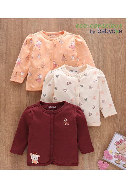 Babyoye Cotton Knit Full Sleeves Vests Teddy Bear Print Pack of 3 - Multicolour