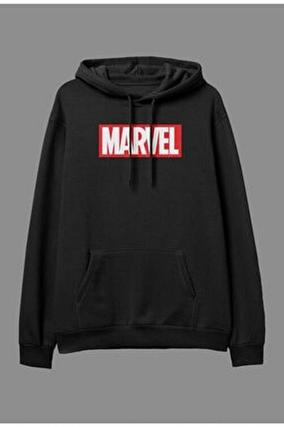 New Shine Черен суитшърт с шапка и принт на Marvel