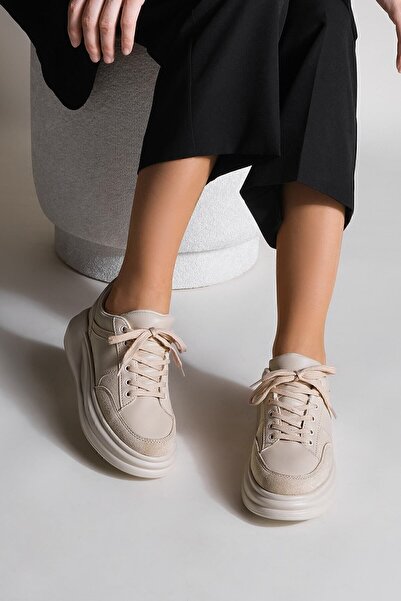 Marjin Women's Sneaker High Sole Sports Shoes Lace-up Balbasi beige