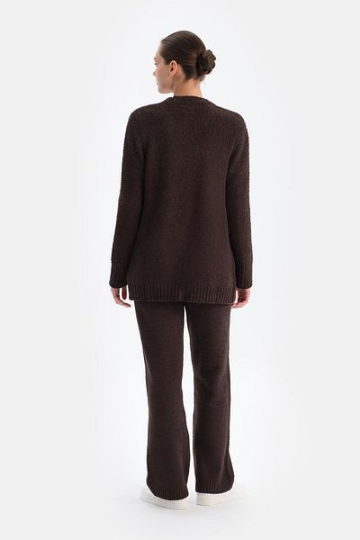 Dagi Dunkelbraune Chenille-Strickjacke