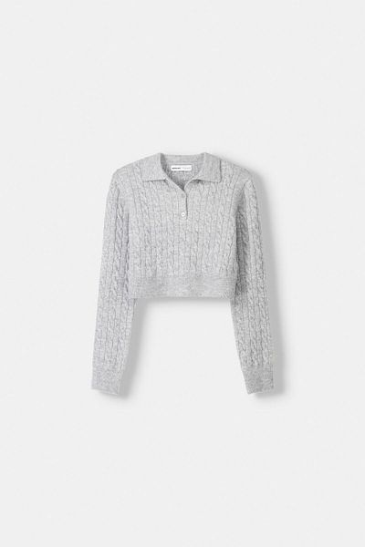 Bershka Cable-knit polo collar sweater