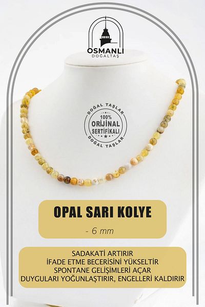 OSMANLI DOĞAL TAŞ Unisex Yellow Opal Necklace 6 mm Natural Stone String