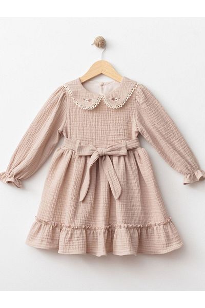 Cherrys Bebek Muslin Girl's Dress with Embroidered Collar
