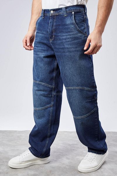 CEDY DENIM Υψηλής ποιότητας Ανδρικό ψηλόμεσο Skater φαρδύ τζιν παντελόνι C362-σκούρο μπλε