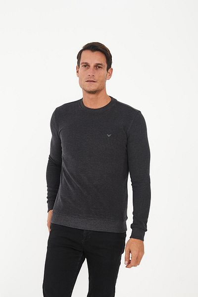 Maccali Men's Comfortfit Long Crew Neck Basic Anthracite Sweatshirt