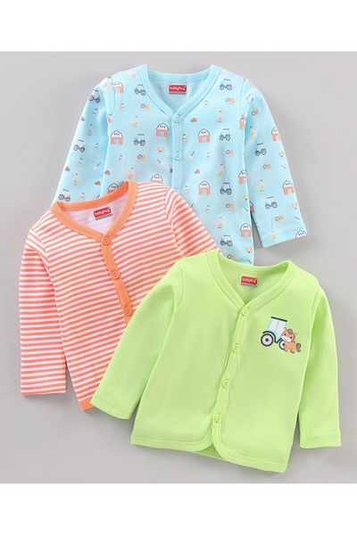 Babyhug سترات قطنية 100% مطبوعة برسومات مركبة، عبوة من 3 قطع - متعددة الألوان