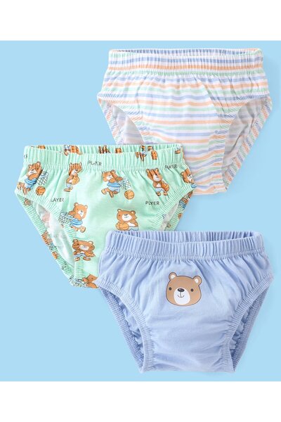 Babyhug 100% Cotton Antibacterial Briefs Teddy Print Pack Of 3 - Purple & Blue