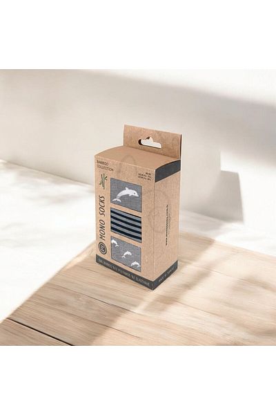 Mono Socks - 3-Piece Dolphin Patterned Elasticless Bamboo Socks