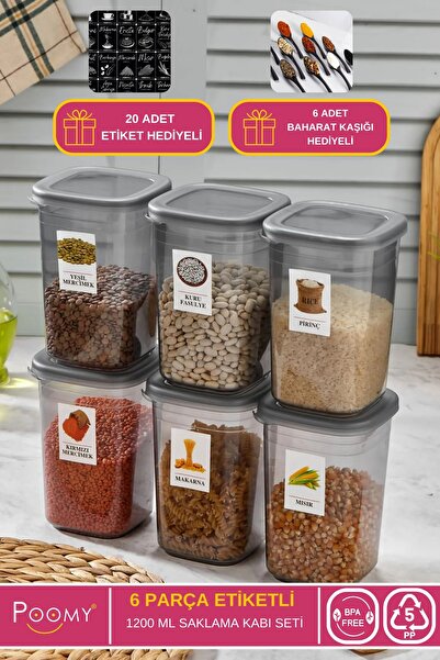 Poomy 6-Piece 1200 ml Label Gift Storage Container with Leakproof Lid - Seasoning Set
