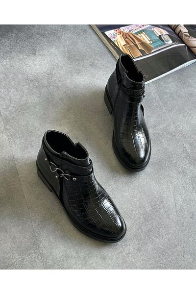 Zuum Black Crocodile - Daily Γυναικείες Μπότες μέχρι τον αστράγαλο