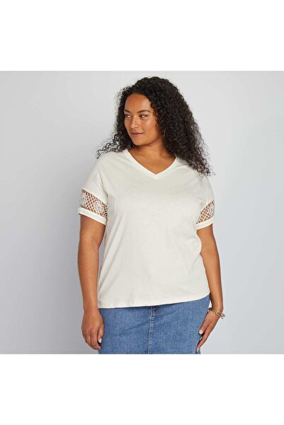 KIABI Macramé short-sleeved T-shirt WHITE