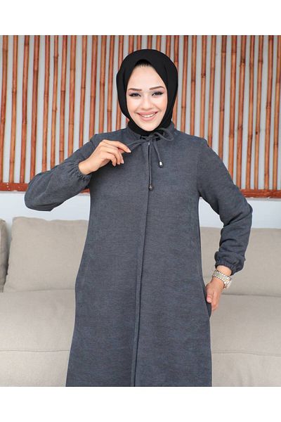 Efelif Winter Hijab Ferace - Chenille Fabric, Gray Mf-6002