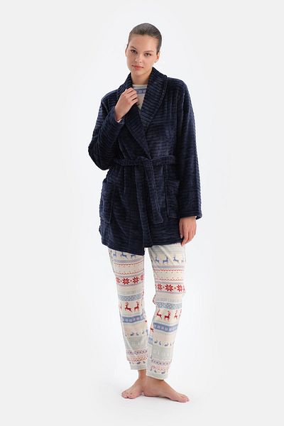 Dagi Marineblauer, gestreifter Puff-Bademantel