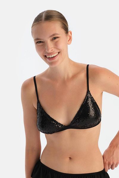 Dagi Schwarzes, dreieckiges Bralet mit Pailletten