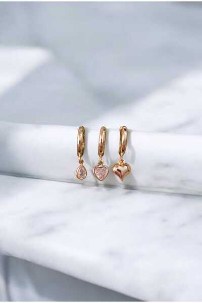 KYOLA DESİGN Minimalist 3 lü Zirkon Gold Kadın Küpe