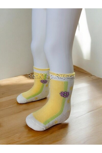 RENKYAPI 4-Piece Cotton Terry Socks Set for Boys and Girls 5-6 Years - Teddy Bear Patterned