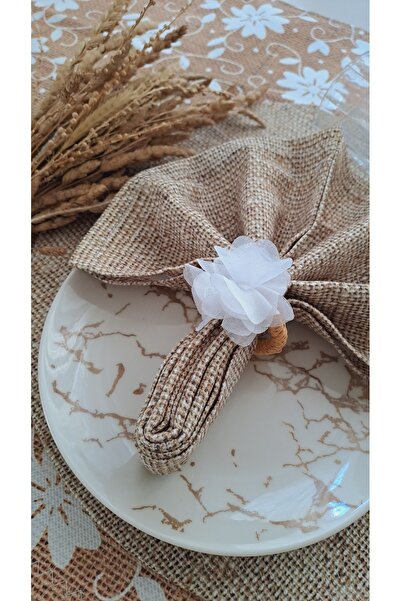 Genel Markalar 6'lı Beyaz Hasır Lazer Çiçek Peçete Halkası, Yüzüğü Yemek Masa...