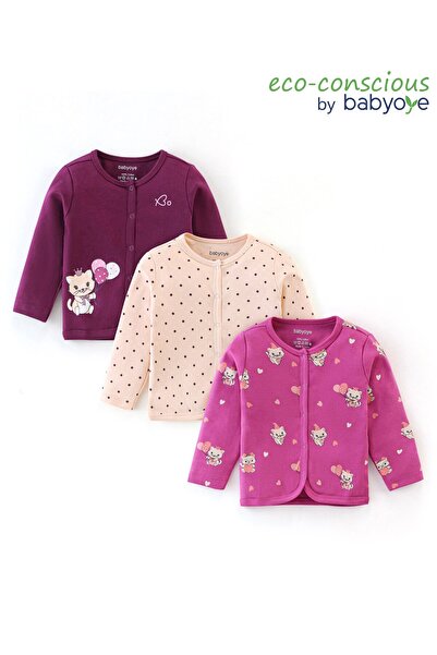 Babyoye سترات بأكمام كاملة من القطن بنسبة 100% صديقة للبيئة، بطبعة قطط، عبوة ...