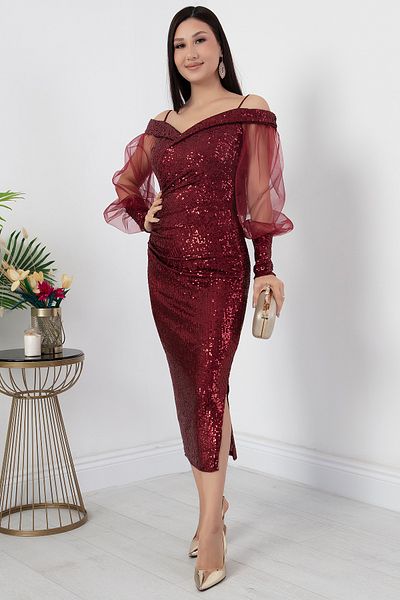 PULLIMM Rochie cu paiete cu decolteu în V din tul 39939