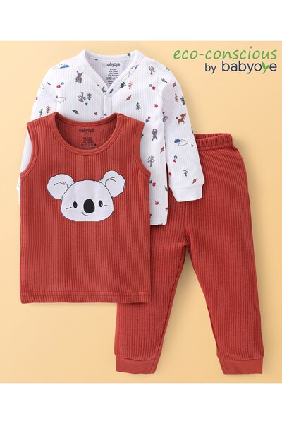Babyoye Cotton Modal Blend Wild Animal Printed Full Sleeves Vests with Pant -...