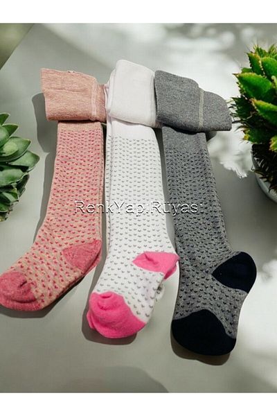 RENKYAPI 80% Cotton Pantyhose for 3-4 Years Old Girls - Heart Patterned