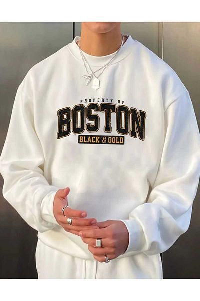 New Shine Ανδρικό φούτερ με λαιμόκοψη με στάμπα Boston