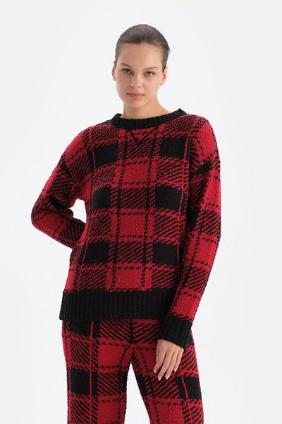 Dagi Rot kariertes Fleece-Sweatshirt