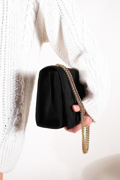 Marjin Goldfarbene Damen-Schultertasche Delbin aus schwarzem Wildleder