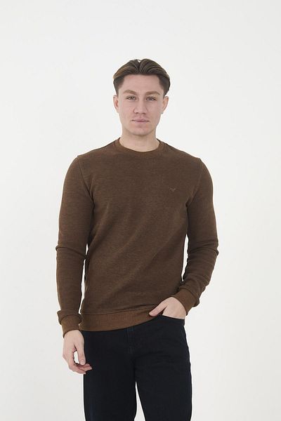 Maccali Men's Comfortfit Long Crew Neck Basic Brown Sweatshirt