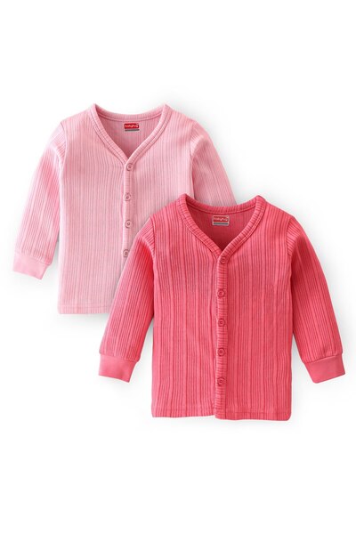 Babyhug Babyhug Full Sleeves Solid Color Thermal Vests Pack of 2 - Pink & Coral