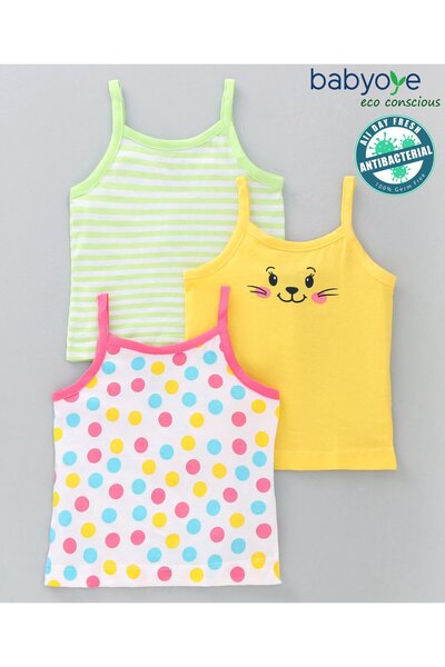 Babyoye Eco-Conscious Anti Bacterial Cotton Knit Striped Slips Pack of 3 - Ye...