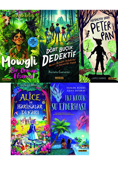 Carpe Diem Kitapları 4.5.6. Sınıf Okuma Seti 5 Kitap Mowgli Bir Orman Efsanesi-Dört Buçuk Dedektif-Peter Pan-Alice ve Har
