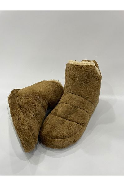 Ayakkabix Tan Plush Women's Woolen Slippers