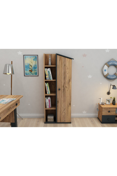 ARNETTİ Valerin 5 Raflı Kapaklı Kitaplık, Atlantik Çam Antrasit - Valerin