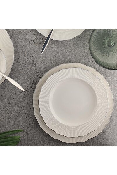 Kütahya Porselen Bone İlay Çukur Tabak 23 cm Platin Fileli