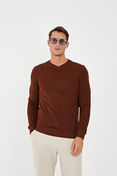 Maccali Men's Relaxfit Winter V Neck Long Solid Tile Sweatshirt