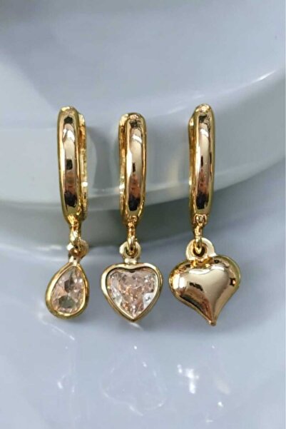 KYOLA DESİGN Minimalist 3 lü Zirkon Gold Kadın Küpe