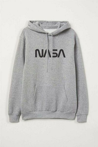 New Shine Unisex φούτερ με κουκούλα γκρι στάμπα της Nasa