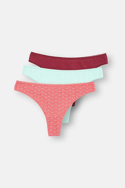 Dagi Pflaumen-Rosa-Türkis Damen 3-teiliges gemustertes Tanga-Höschen