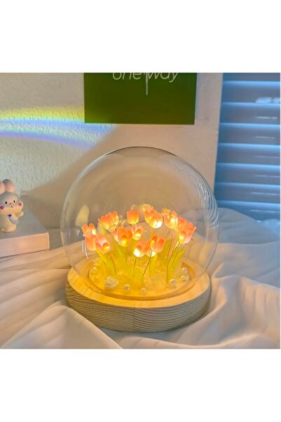 Tasarım Lale gece ve masa lambası pembe ve mor