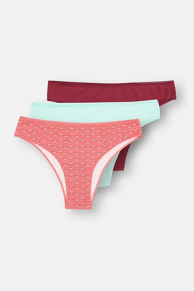 Dagi Plum-Pink-Turquoise Women's 3-Piece Patterned Brazilian Panties