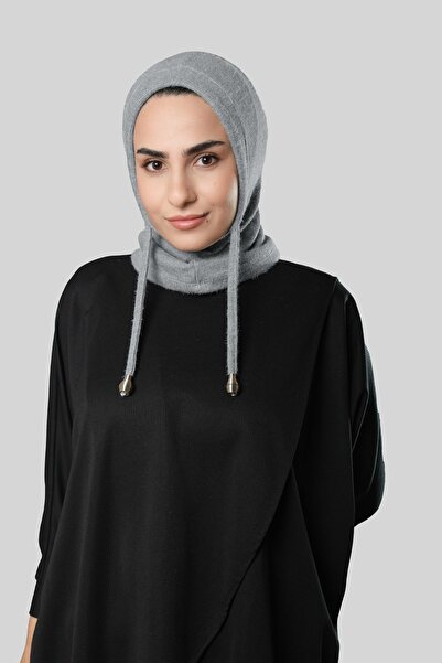 HÜRREM BONE Сіра балаклава з шнурком, капюшон і комір, пряма, 2327_15